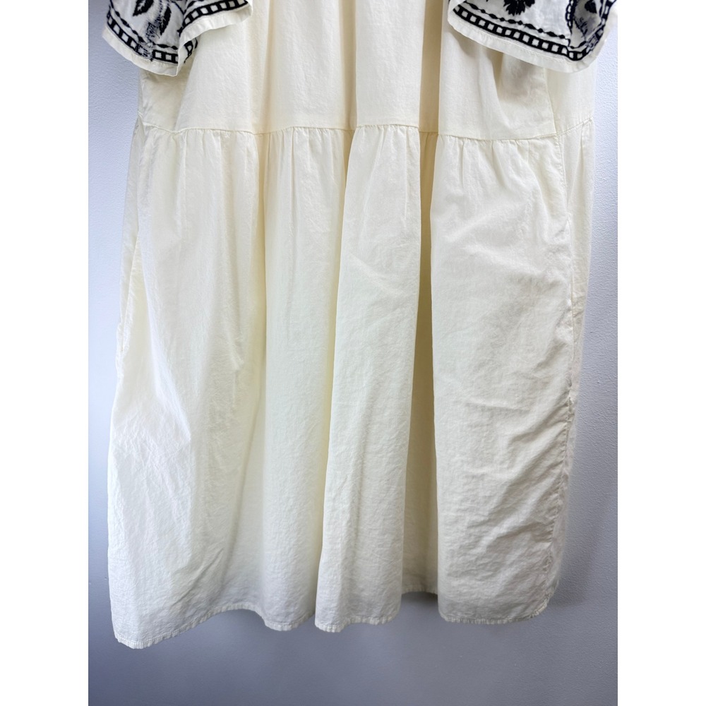 Old Navy Womens Cream Embroidered Boho Babydoll Mini Dress Black Floral Sz M - Picture 5 of 11